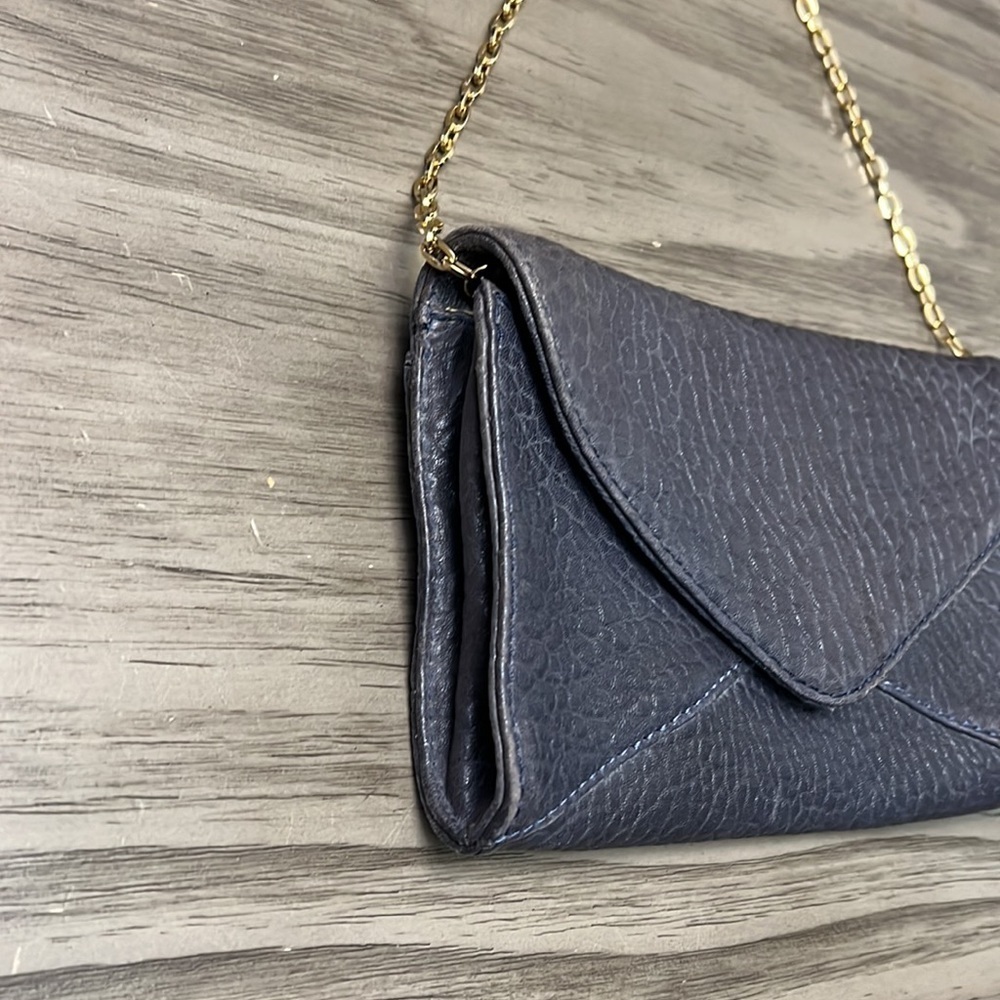 ANTONIO MELANI LEATHER GRAY ENVELOPE CLUTCH WITH GOLD CHAIN - Picture 2 of 14